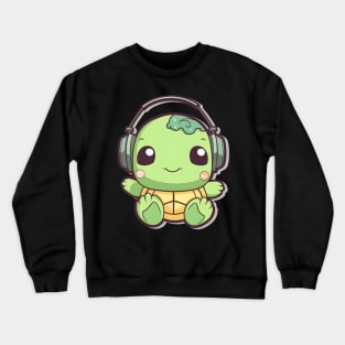 Green Turtle with Headphones Crewneck Sweatshirt